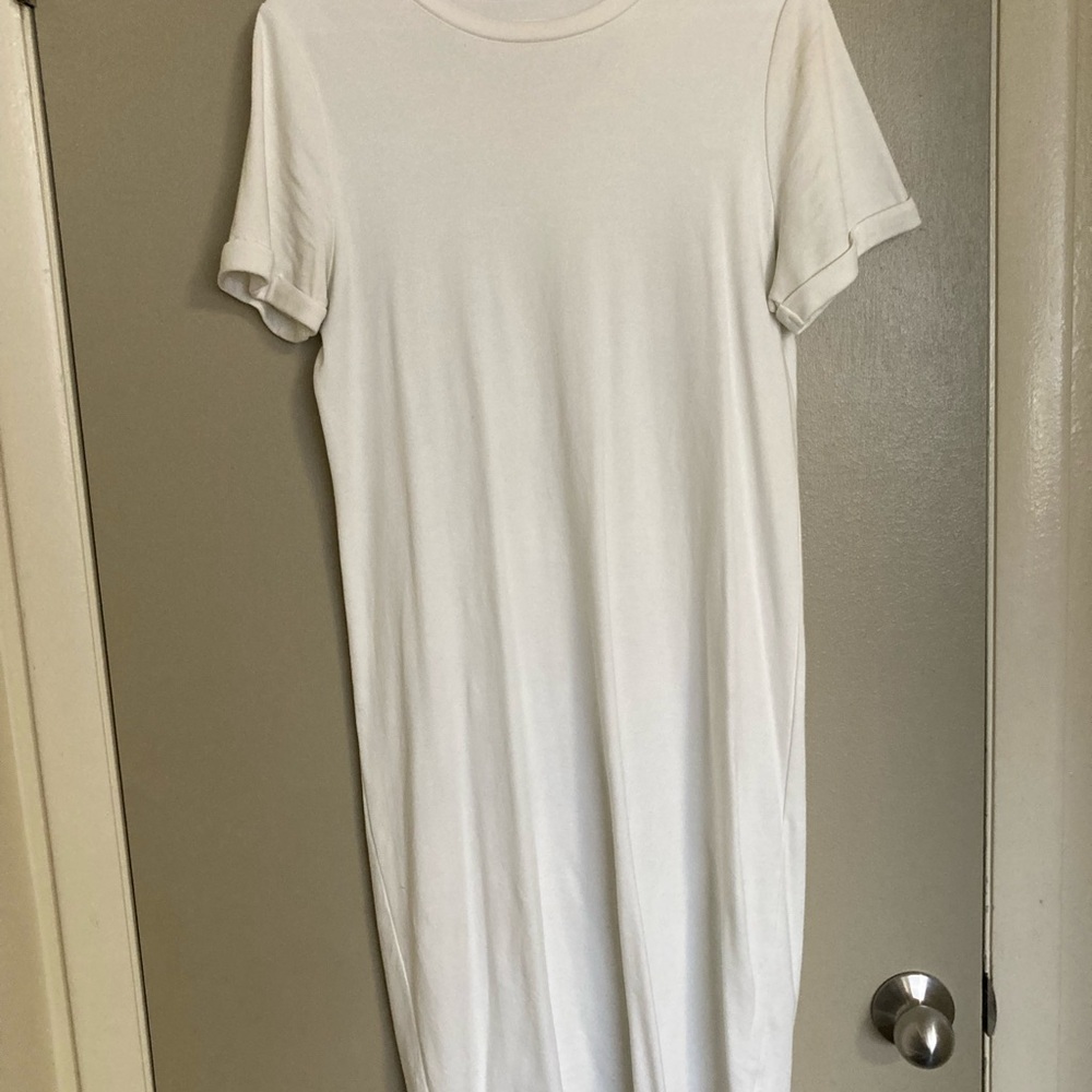 White Short Sleeve Midi Dress